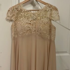 Maternity dress from JJ’s house! It is champagne colored.